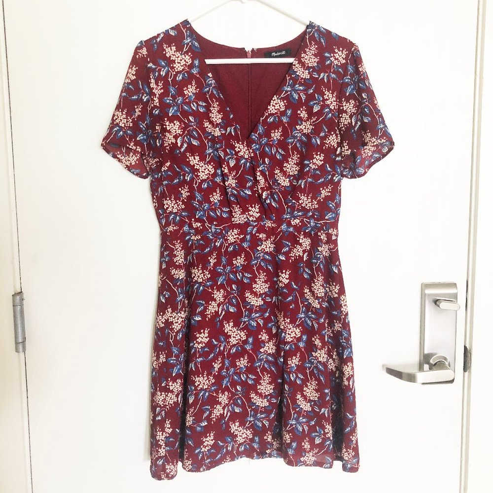 Madewell burgundy floral faux-wrap mini-dress size 6